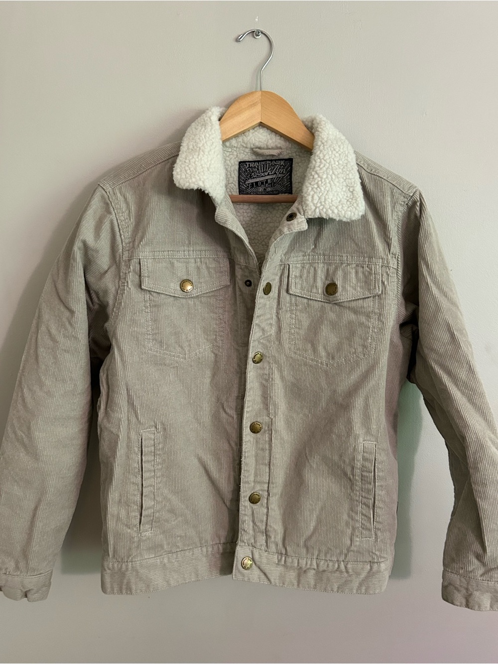 Brooklyn Cloth Beige Corduroy Jacket with Cream Sherpa Collar